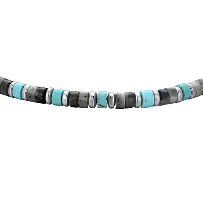 BRACCIALE UOMO IN ACCIAIO PIETRE GRIGIE E TURCHESI