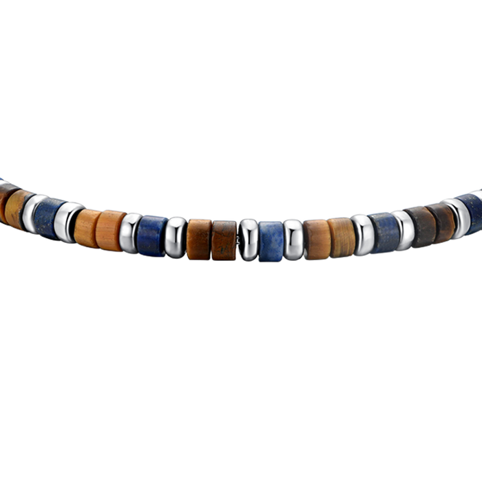 BRACCIALE UOMO IN ACCIAIO PIETRE OCCHIO DI TIGRE E LAPIS