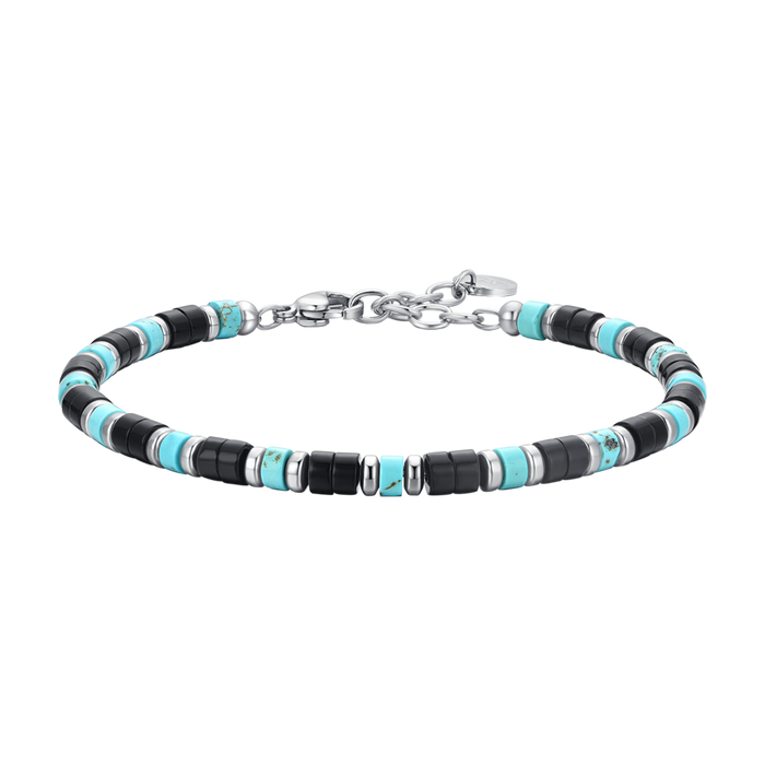 MEN'S BRACELET IN STEEL WITH AGATE AND TURQUOISE STONES
