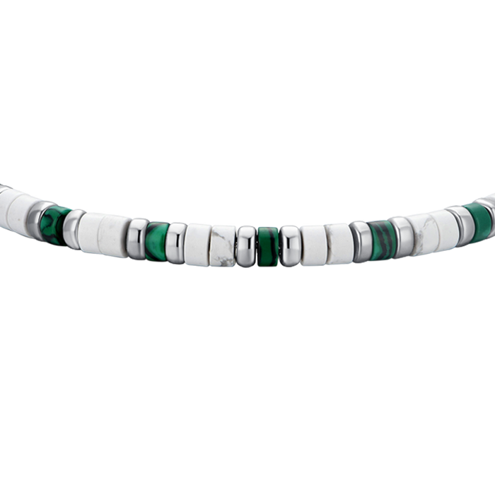 BRACCIALE UOMO IN ACCIAIO PIETRE BIANCHE E VERDI