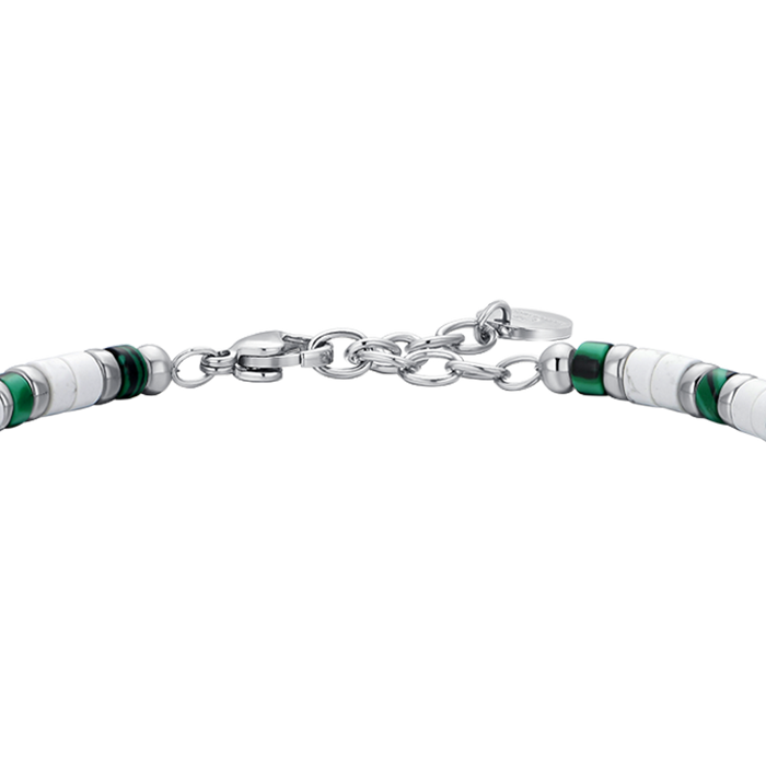 BRACCIALE UOMO IN ACCIAIO PIETRE BIANCHE E VERDI