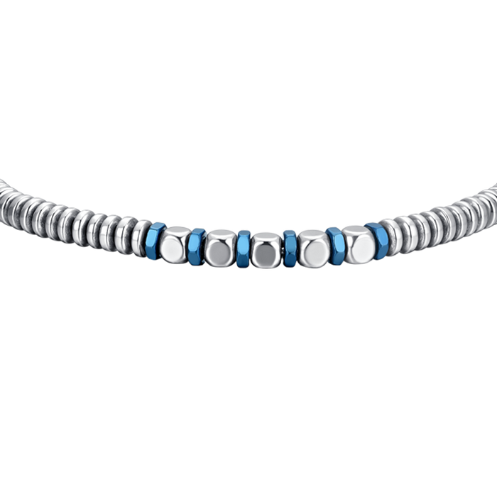 BRACCIALE UOMO IN ACCIAIO EMATITE SILVER E BLU