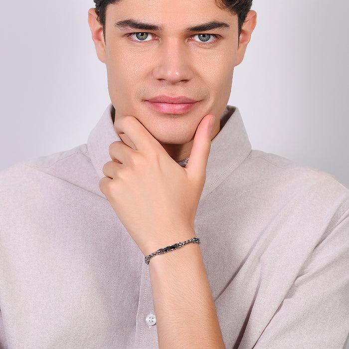 BRACELET HOMME EN ACIER ET ÉLÉMENTS EN CÉRAMIQUE NOIRE