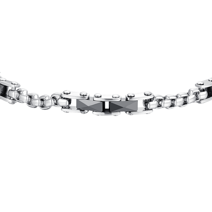 BRACELET HOMME EN ACIER ET ÉLÉMENTS EN CÉRAMIQUE NOIRE
