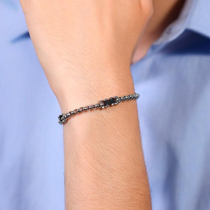 MEN'S BRACELET IN STEEL WITH BLACK CERAMIC ELEMENTS