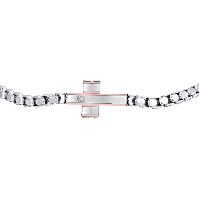MEN'S BRACELET IN STEEL CROSS AND IP ROSE GOLD STEEL