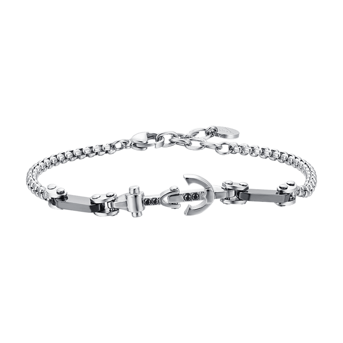 BRACELET HOMME EN ACIER ANCRE ET CRISTAL NOIR