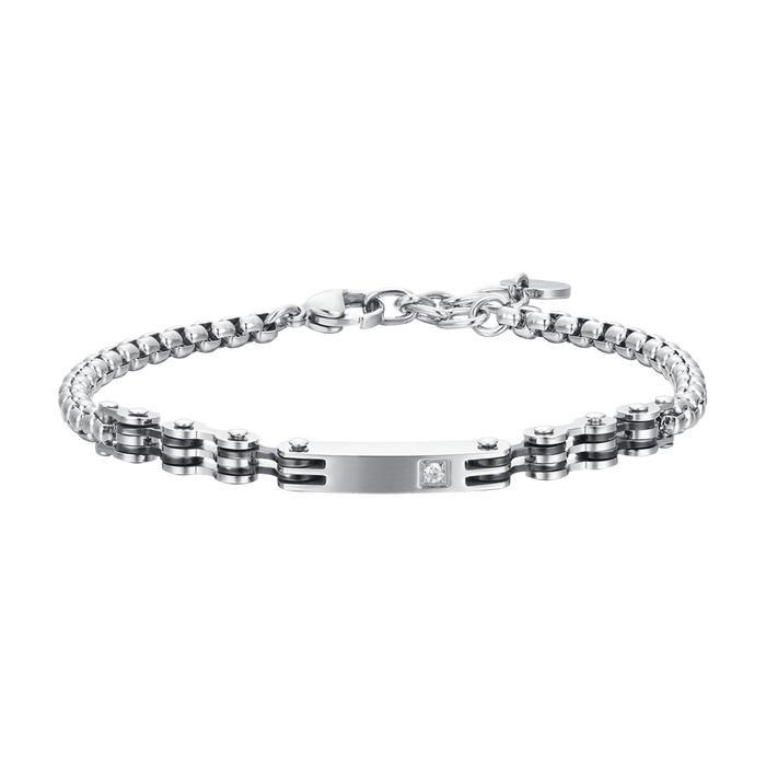 MEN'S BRACELET IN STEEL WITH BLACK IP ELEMENTS AND ZIRCON