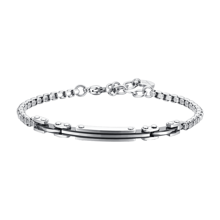 MEN'S BRACELET IN STEEL PLATE AND ELEMENTS IP BLACK