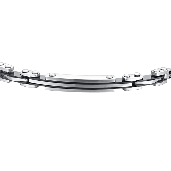 MEN'S BRACELET IN STEEL PLATE AND ELEMENTS IP BLACK