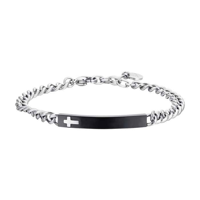 MEN'S BRACELET IN STEEL IP BLACK PLATE WITH CROSS