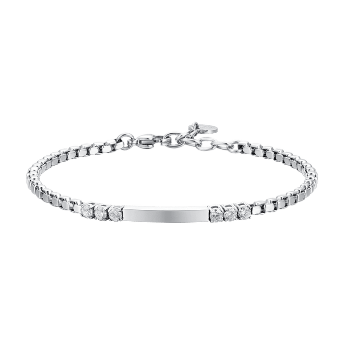 MEN'S BRACELET IN STEEL PLATE AND WHITE ZIRCONIA
