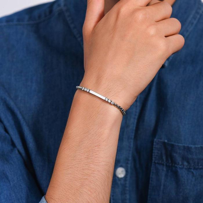 MEN'S BRACELET IN STEEL PLATE AND WHITE ZIRCONIA