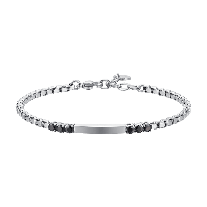 MEN'S BRACELET IN STEEL PLATE AND BLACK ZIRCONIA