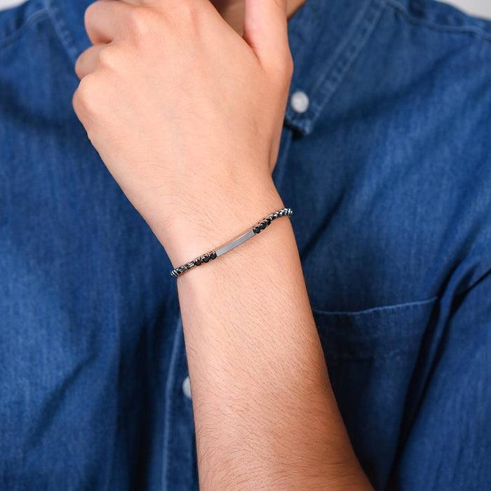 MEN'S BRACELET IN STEEL PLATE AND BLACK ZIRCONIA