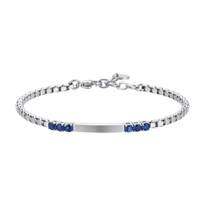 MEN'S BRACELET IN STEEL PLATE AND BLUE ZIRCONIA