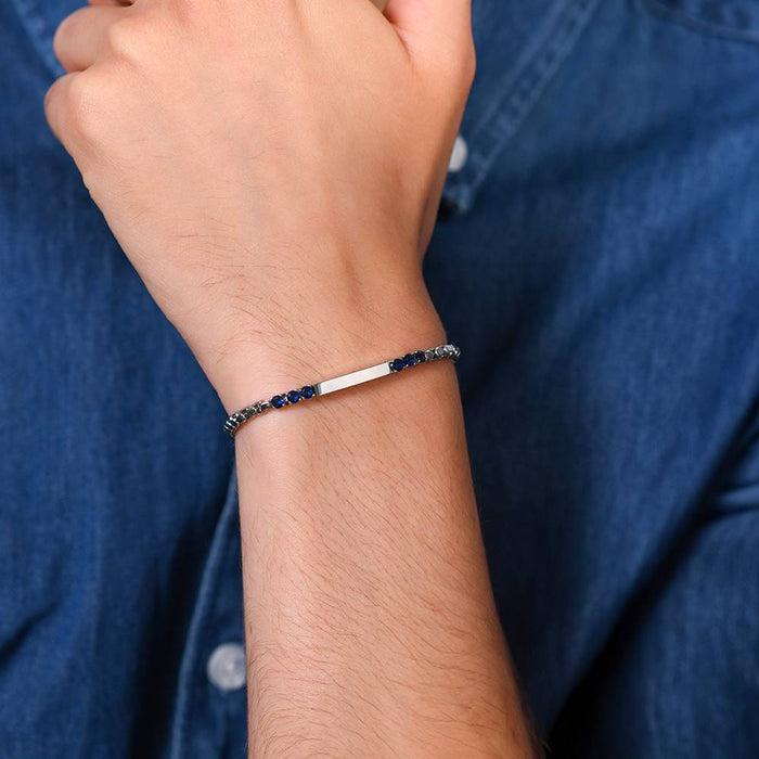 MEN'S BRACELET IN STEEL PLATE AND BLUE ZIRCONIA