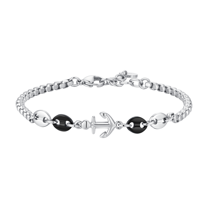 BRACCIALE UOMO IN ACCIAIO CON ANCORA ED ELEMENTI IN ACCIAIO IP NERO