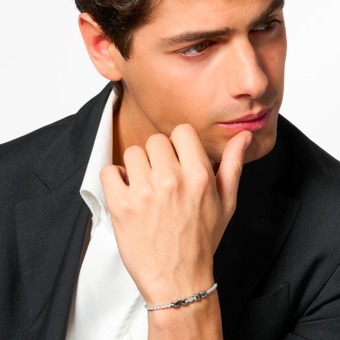 BRACCIALE TENNIS UOMO IN ACCIAIO CON CERAMICA NERA E ZIRCONI BIANCHI