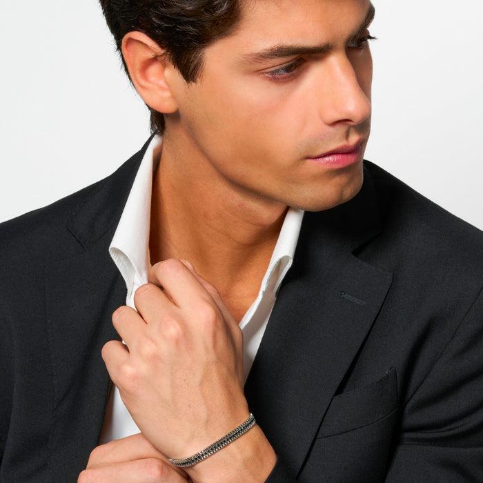 BRACCIALE UOMO IN ACCIAIO E ZIRCONI NERI