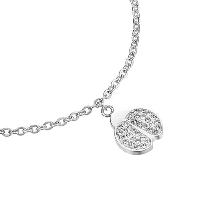 WOMEN'S STEEL BRACELET WITH LADYBUG AND WHITE CRYSTALS