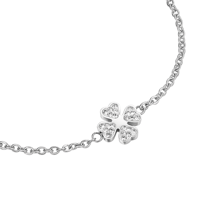 BRACCIALE DONNA IN ACCIAIO CON QUADRIFOGLIO E CRISTALLI