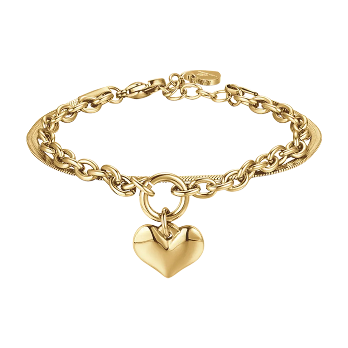 BRACCIALE DONNA IN ACCIAIO IP GOLD CON CUORE E CERCHIO