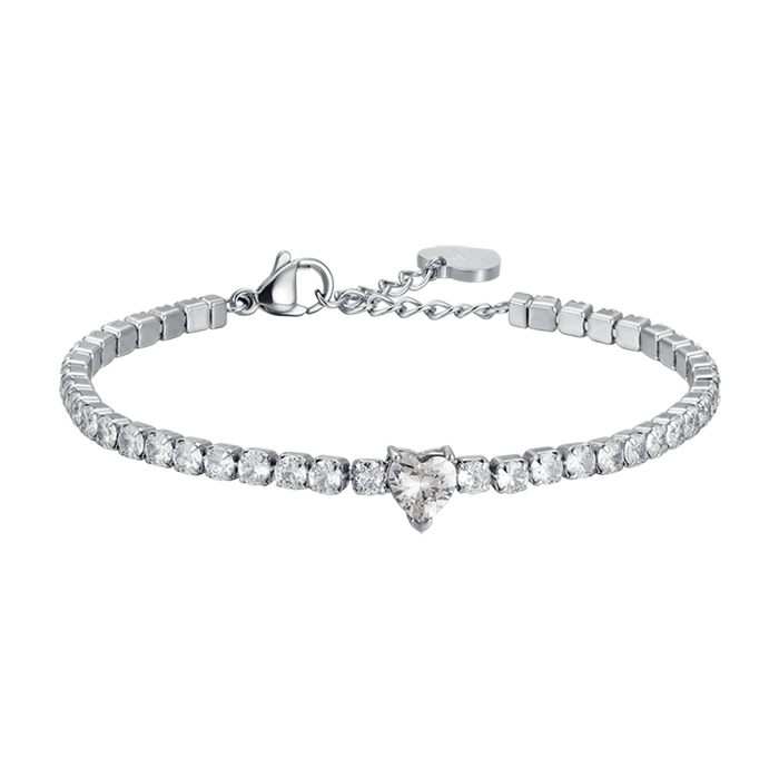 BRACCIALE DONNA IN ACCIAIO CON CRISTALLI BIANCHI E CUORE CRISTALLO