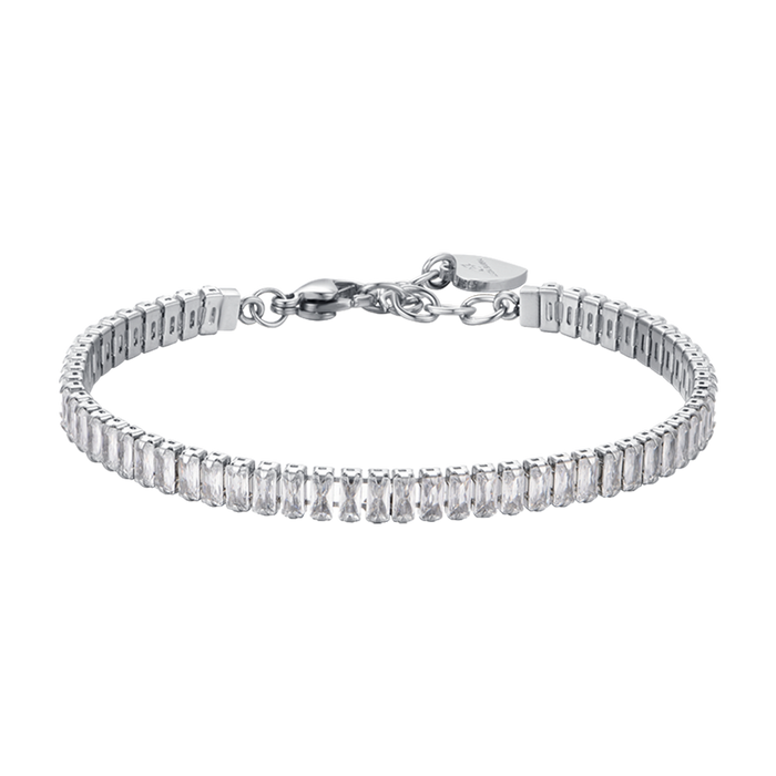 BRACCIALE TENNIS DONNA IN ACCIAIO CON CRISTALLI BAGUETTE BIANCHI