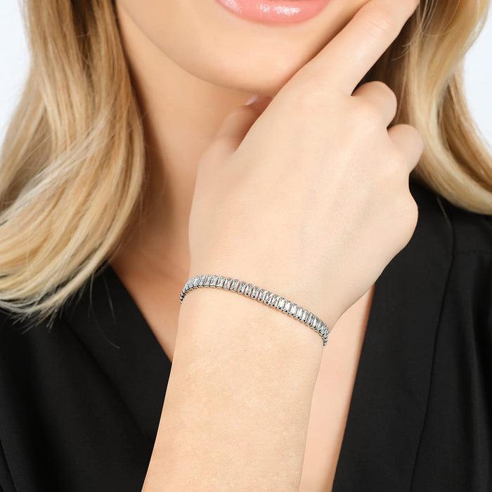 BRACELET DE TENNIS FEMME EN ACIER AVEC CRISTAUX BAGUETTE BLANCS