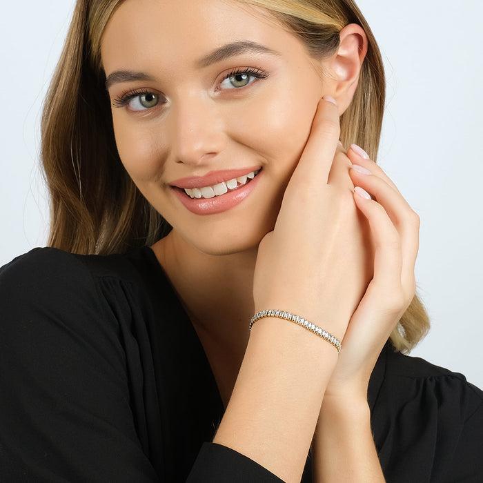 BRACELET DE TENNIS FEMME EN ACIER AVEC CRISTAUX BAGUETTE BLANCS