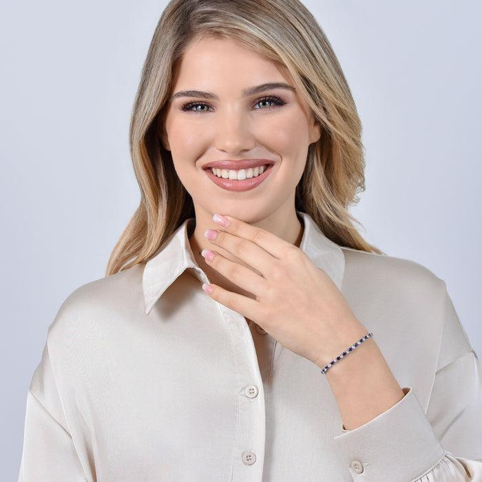 BRACELET DE TENNIS FEMME AVEC CRISTAUX BLEU ET BLANCS