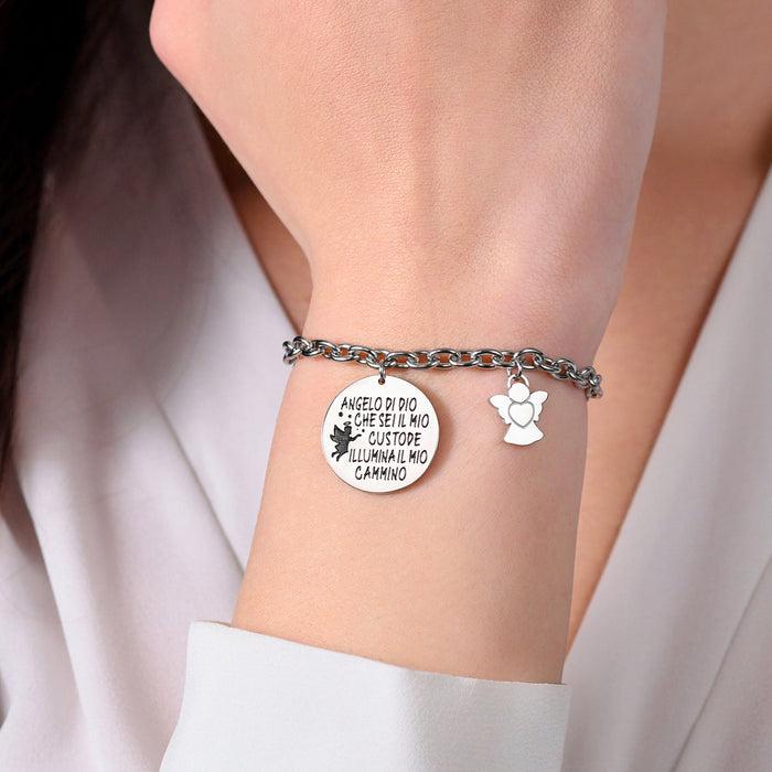 WOMEN'S STEEL BRACELET WITH ANGEL CHARM