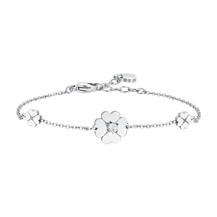 BRACCIALE DONNA IN ACCIAIO QUADRIFOGLI E ZIRCONI