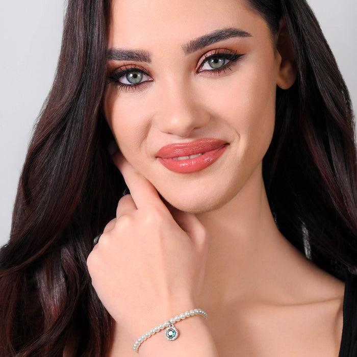 WOMEN'S BRACELET IN STEEL WITH PEARLS AND GREEN ZIRCON