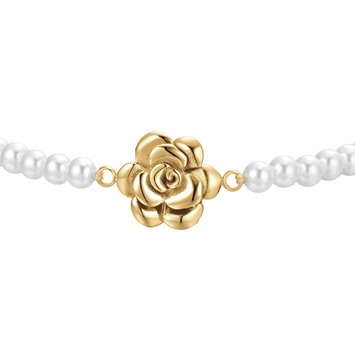 BRACELET FEMME EN ACIER DORÉ IP AVEC PERLES ET ROSE