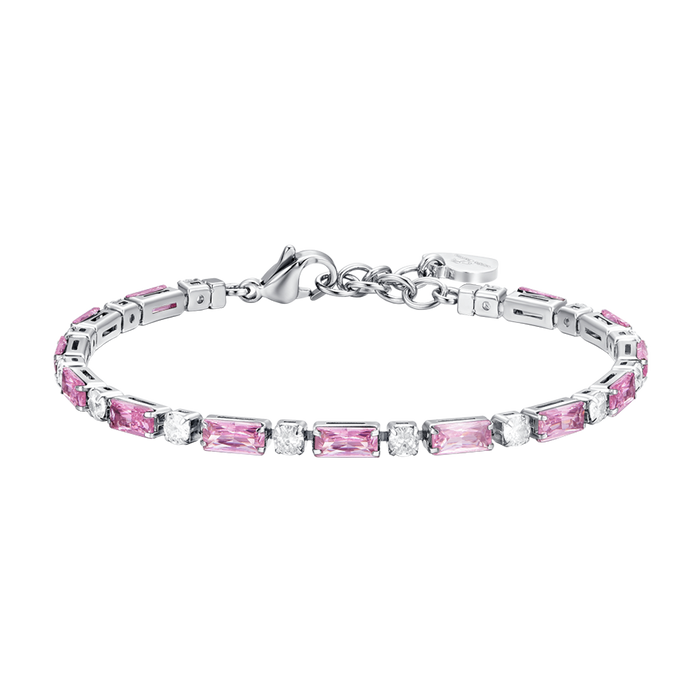 WOMEN'S TENNIS BRACELET IN STEEL WITH PINK ZIRCONIA