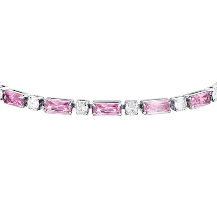 WOMEN'S TENNIS BRACELET IN STEEL WITH PINK ZIRCONIA