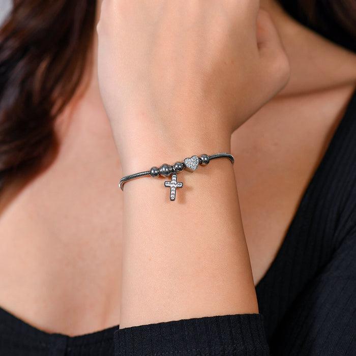 WOMEN'S BRACELET IN STEEL CROSS AND CRYSTALS