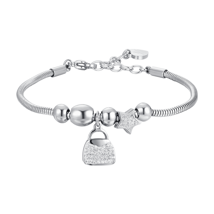 WOMEN'S BRACELET IN STEEL, BAG AND CRYSTALS