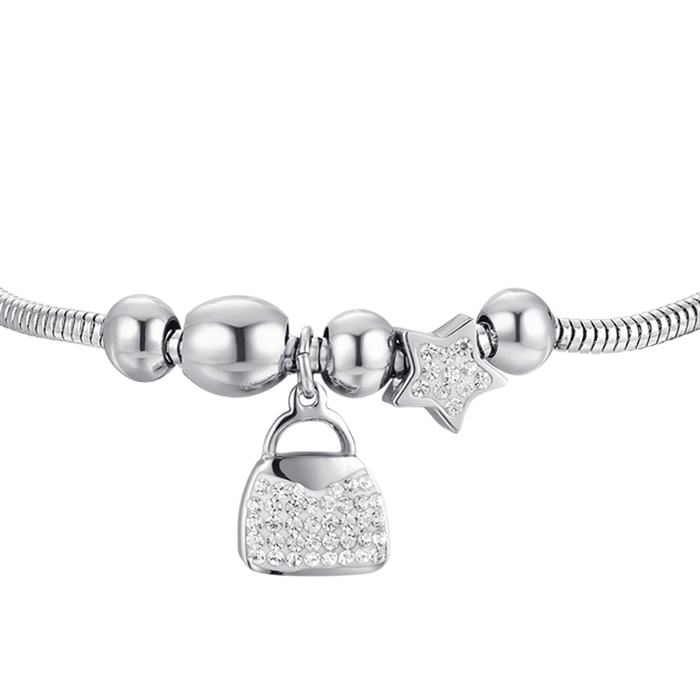 WOMEN'S BRACELET IN STEEL, BAG AND CRYSTALS