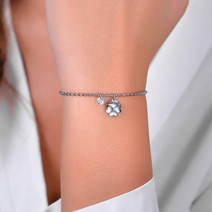 WOMEN'S BRACELET IN STEEL WITH FOUR-LEAF CLOVER AND ZIRCON