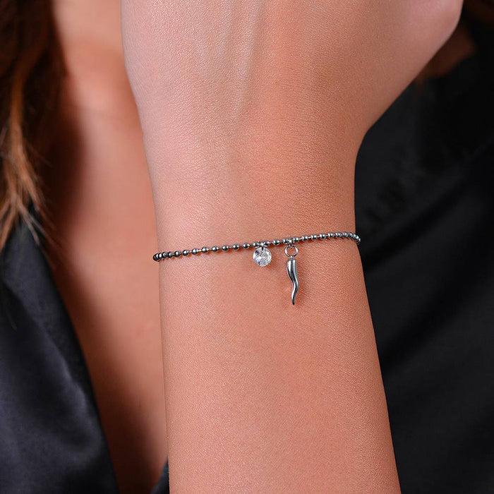 BRACELET FEMME EN ACIER, CORNE ET ZIRCON
