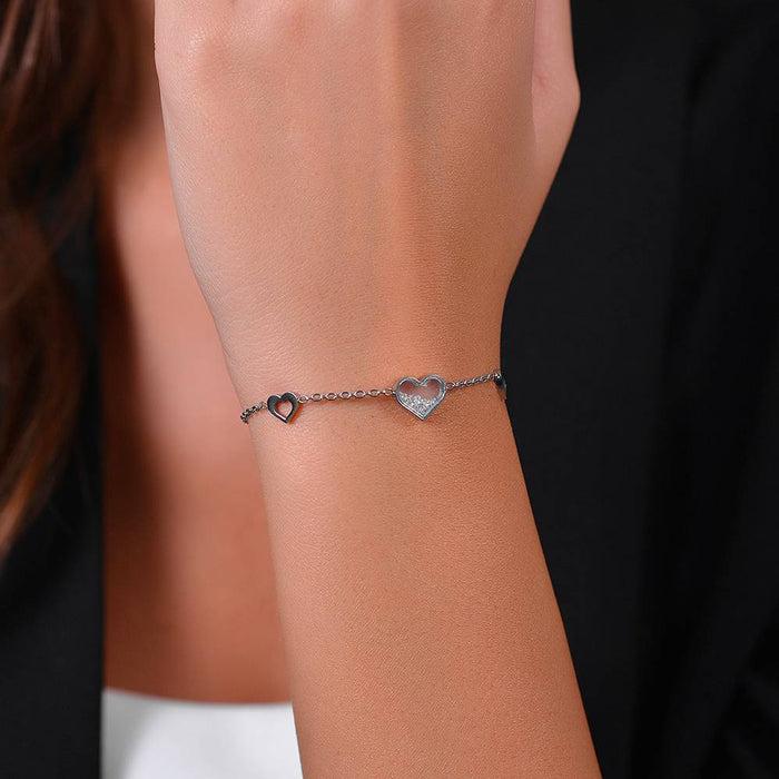 WOMEN'S BRACELET IN STEEL WITH HEARTS AND ZIRCONIA