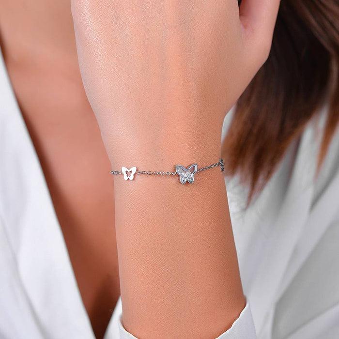 WOMEN'S BRACELET IN STEEL WITH BUTTERFLIES AND ZIRCONIA