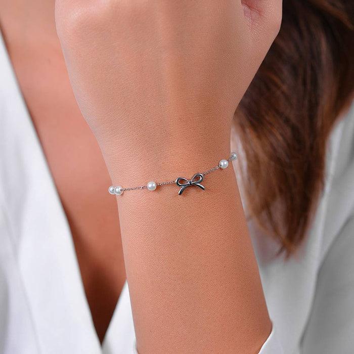 BRACELET FEMME EN ACIER AVEC PERLES ET NŒUD