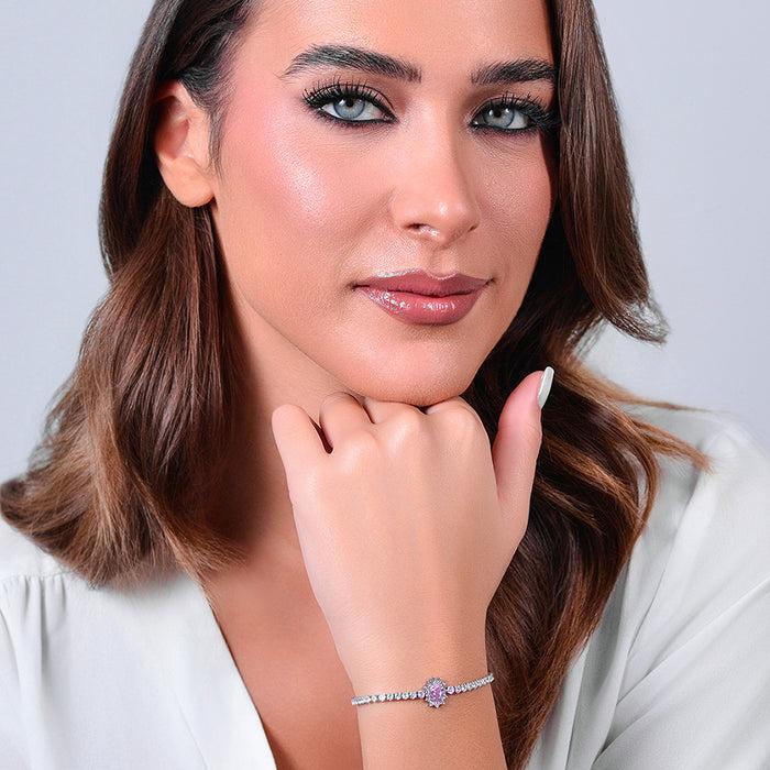 BRACELET TENNIS FEMME EN ACIER, CRISTAUX ET ZIRCON ROSE