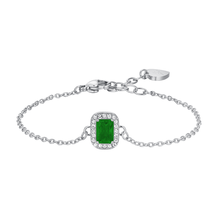 WOMEN'S BRACELET IN STEEL, CRYSTALS AND GREEN ZIRCON