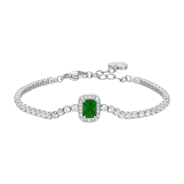 BRACELET DE TENNIS FEMME EN ACIER, CRISTAUX ET ZIRCON VERT