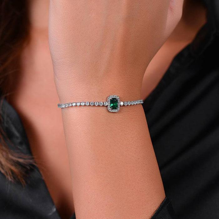 BRACELET DE TENNIS FEMME EN ACIER, CRISTAUX ET ZIRCON VERT